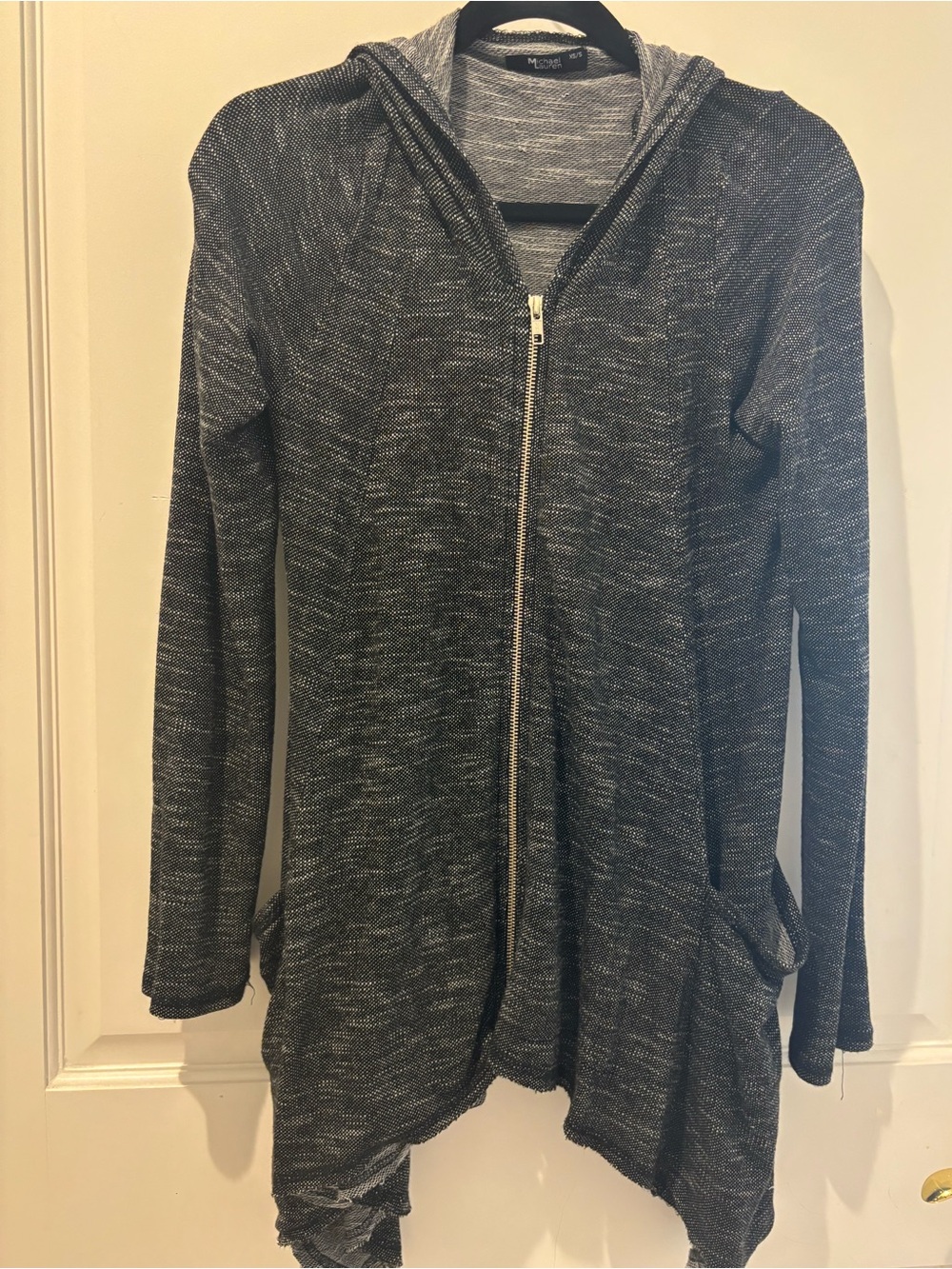 Dark Gray Zip-Front Asymmetrical Hoodie Cardigan